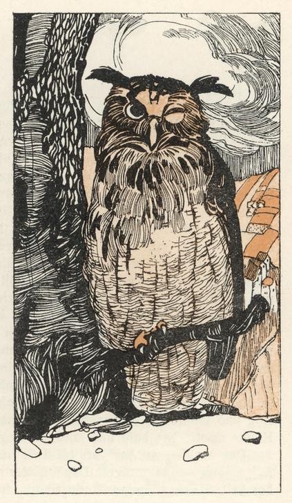 Carl Fahringer, Unbekannt (EULE, KINDER- UND JUGENDBUCH, LITERATUR, MÄRCHEN, VOGEL, MORAL, ÖSTERREICHISCHE KUNST, ILLUSTRATION, BUCHILLUSTRATION, SAMMLUNG AKG-IMAGES, GERLACH & WIEDLING, PERSON, SYMBOLIK)