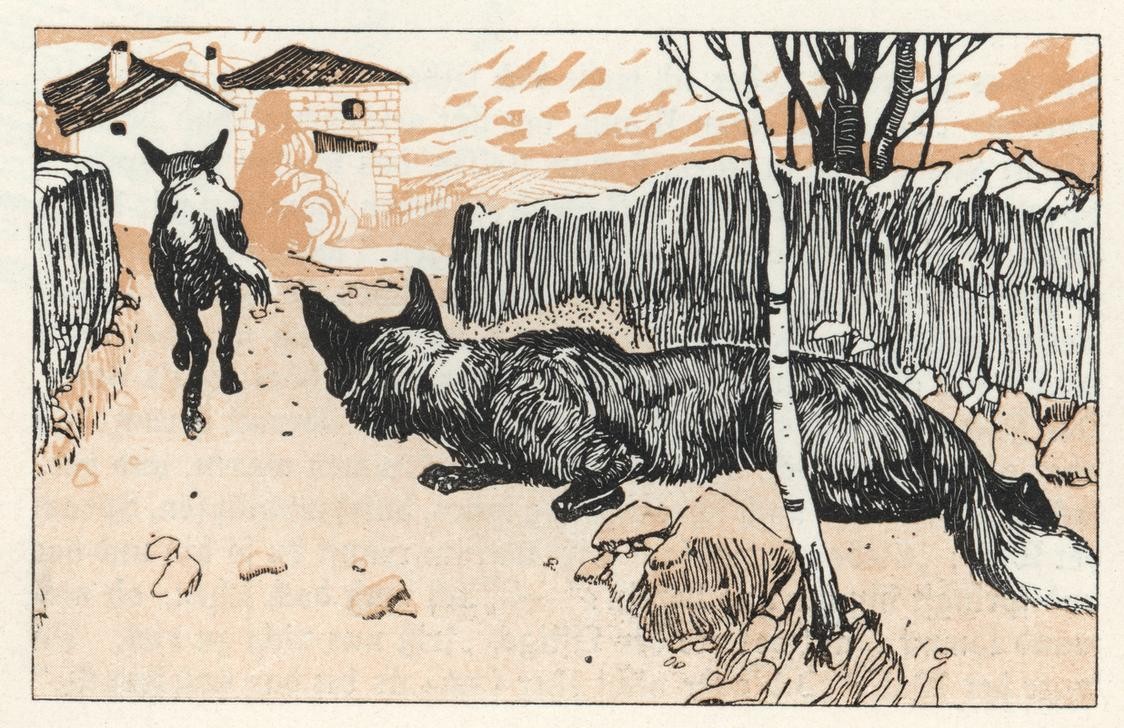 Carl Fahringer, Unbekannt (FUCHS, KINDER- UND JUGENDBUCH, LITERATUR, MÄRCHEN, WOLF, MORAL, ÖSTERREICHISCHE KUNST, ILLUSTRATION, TIER, BUCHILLUSTRATION, SAMMLUNG AKG-IMAGES, GERLACH & WIEDLING, PERSON, SYMBOLIK)