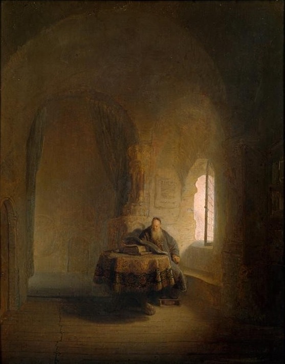 Rembrandt Harmenszoon van Rijn, Lesender Philosoph (Arbeitszimmer,Christentum,Kunst,Leser,Philosoph,Religion,Theologe,Barock,Philosophie,Portrait,Theologie,Lesen (Allgemein),Heiliger)