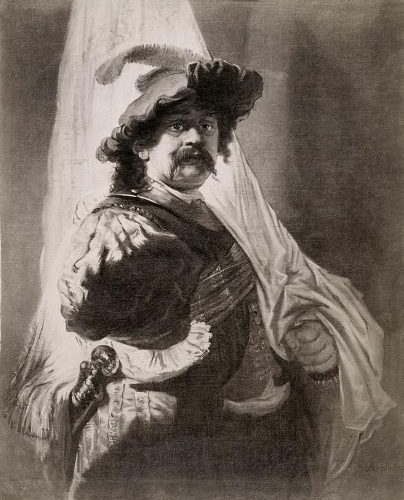 Rembrandt Harmenszoon van Rijn, Der Fahnenträger (Maler (Künstler),Mann,Selbstbildnis,Portrait,Niederländische Kunst,Fahnenträger,Halbfigur,Person)