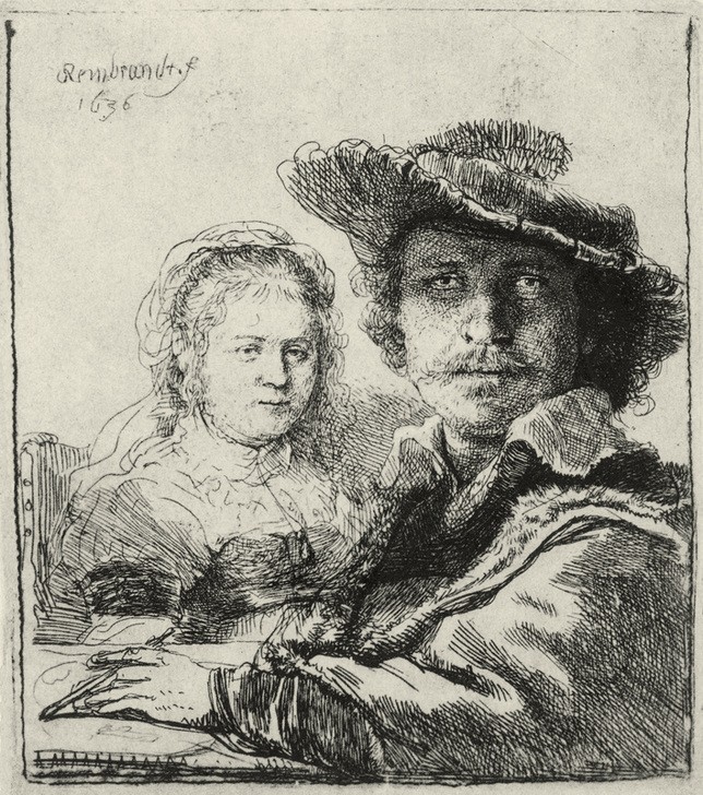 Rembrandt Harmenszoon van Rijn, Selbstbildnis mit Saskia (Ehepaar,Künstler,Maler (Künstler),Mann,Barock,Selbstbildnis,Portrait,Niederländische Kunst,Holländische Kunst,Person)