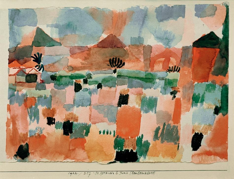 Paul Klee, St. Germain b. Tunis (landeinwärts) (Deutsche Kunst,Kunst,Landschaft,Kubismus,Der Blaue Reiter,Schweizerische Kunst,Die Tunisreise, Klassische Moderne, Wunschgröße, Wohnzimmer, Treppenhaus)