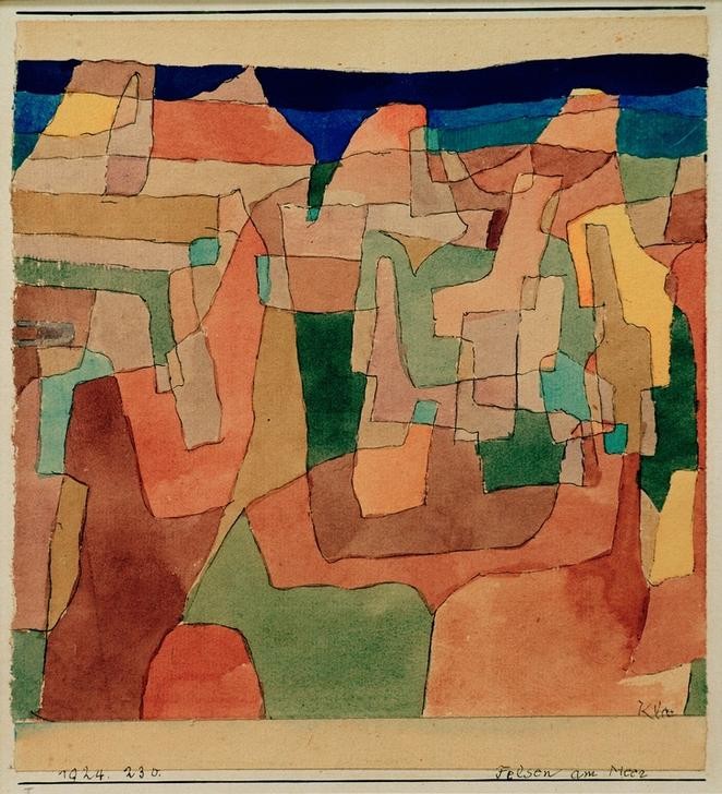 Paul Klee, Felsen am Meer (Bauhaus,Küste,Landschaft,Meer,Felsen,Schweizerische Kunst, Klassische Moderne, Wunschgröße, Wohnzimmer, Treppenhaus)