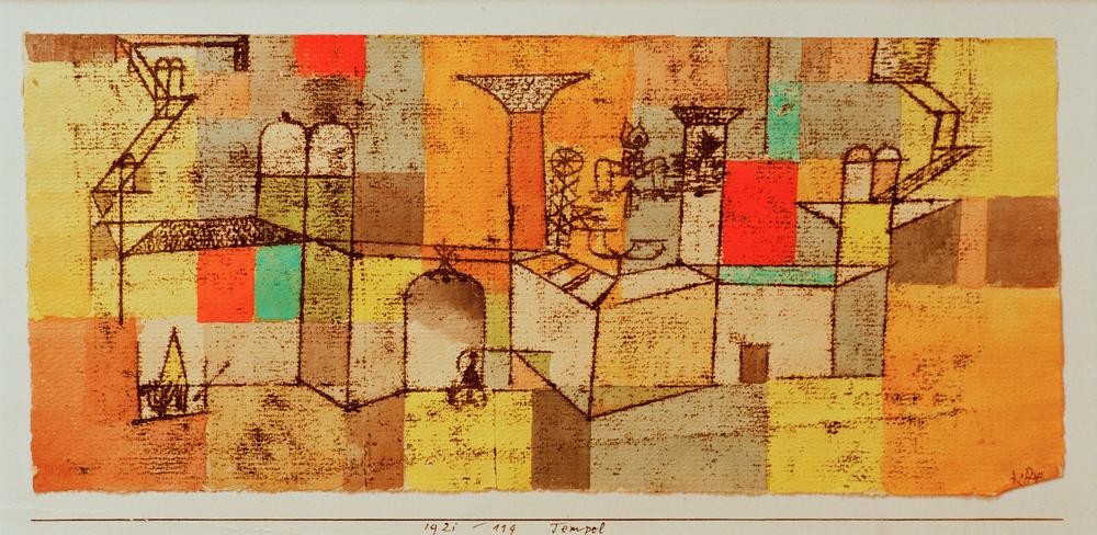 Paul Klee, Tempel (Architektur,Bauhaus,Tempel, Architekturdarstellung, Schweizerische Kunst, Klassische Moderne, Wunschgröße, Wohnzimmer, Treppenhaus)