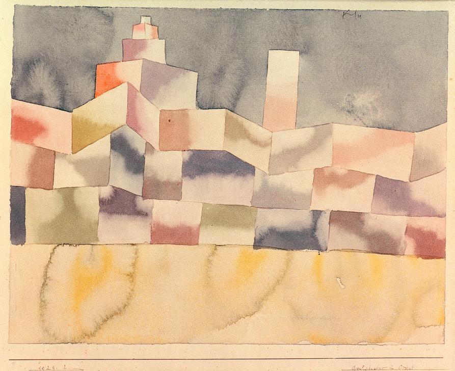 Paul Klee, Architektur im Orient (Architektur,Bauhaus,Stadt, Kubismus, Orientalismus, Stadtansicht, Architekturdarstellung, Schweizerische Kunst, Klassische Moderne, Wunschgröße, Wohnzimmer, Treppenhaus)