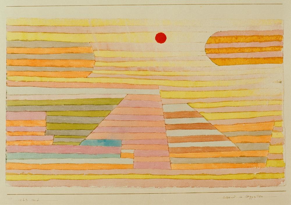 Paul Klee, Abend in Ägypten (Bauhaus,Landschaft,Pyramide,Wüste,Sonne,Tageszeiten,Abend,Schweizerische Kunst, Klassische Moderne, Wunschgröße, Wohnzimmer, Treppenhaus)
