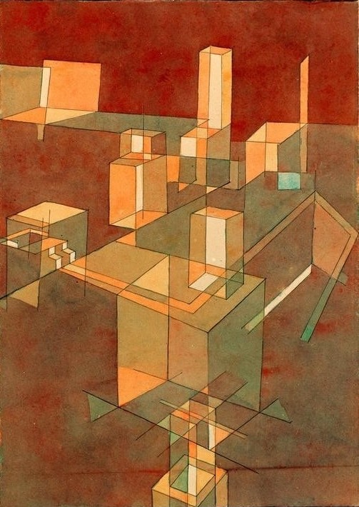 Paul Klee, Italienische Stadt (Architektur,Bauhaus,Stadt,Kubismus,Stadtansicht,Architekturdarstellung,Schweizerische Kunst,Stadtlandschaft, Klassische Moderne, Wunschgröße, Wohnzimmer, Treppenhaus)