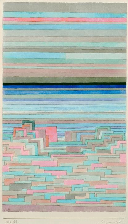 Paul Klee, Lagunenstadt (Architektur,Bauhaus,Kubismus,Lagune,Stadtansicht,Architekturdarstellung,Schweizerische Kunst,Stadtlandschaft,Abstraktion, Klassische Moderne, Wunschgröße, Wohnzimmer, Treppenhaus)