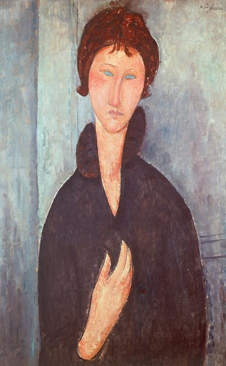 Amedeo Modigliani, Woman with blue eyes (Kunst,Mantel,Portrait,Blaue Augen,Braune Haare)