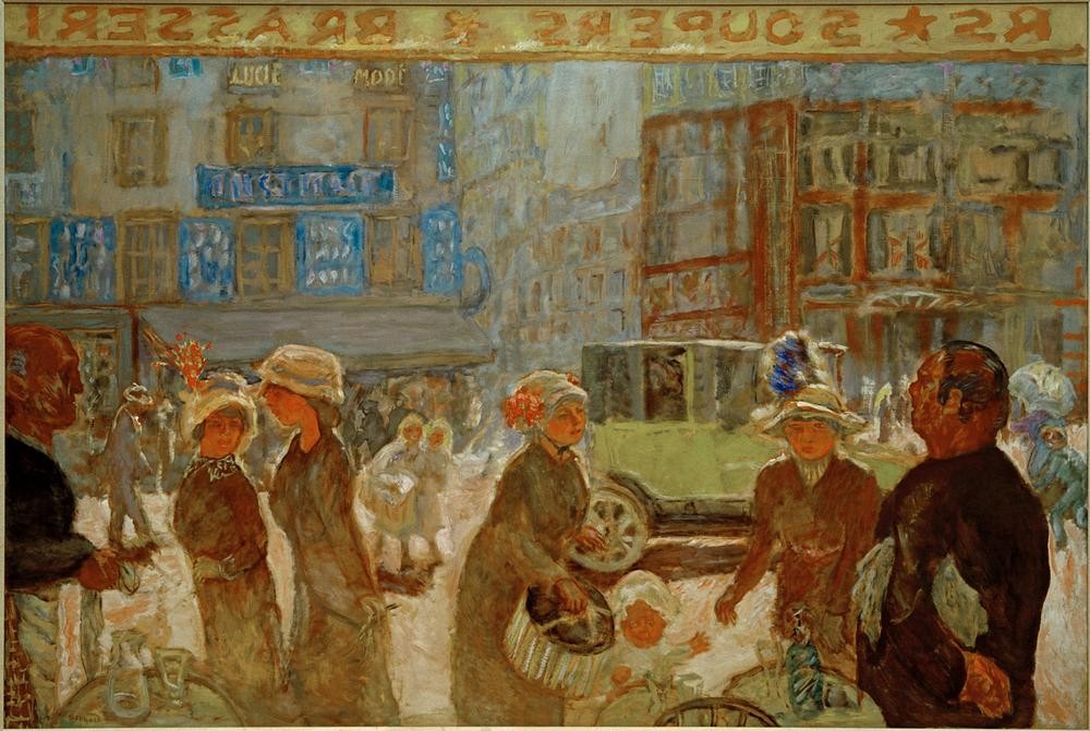 Pierre Bonnard, Place Clichy (Straßenszene, Menschen, Platz, Paris, Verkehr, Städte, Strassencafe, Kellner, Fussgänger,  Post-Impressionismus,  Wohnzimmer, Wunschgröße, Klassische Moderne,)