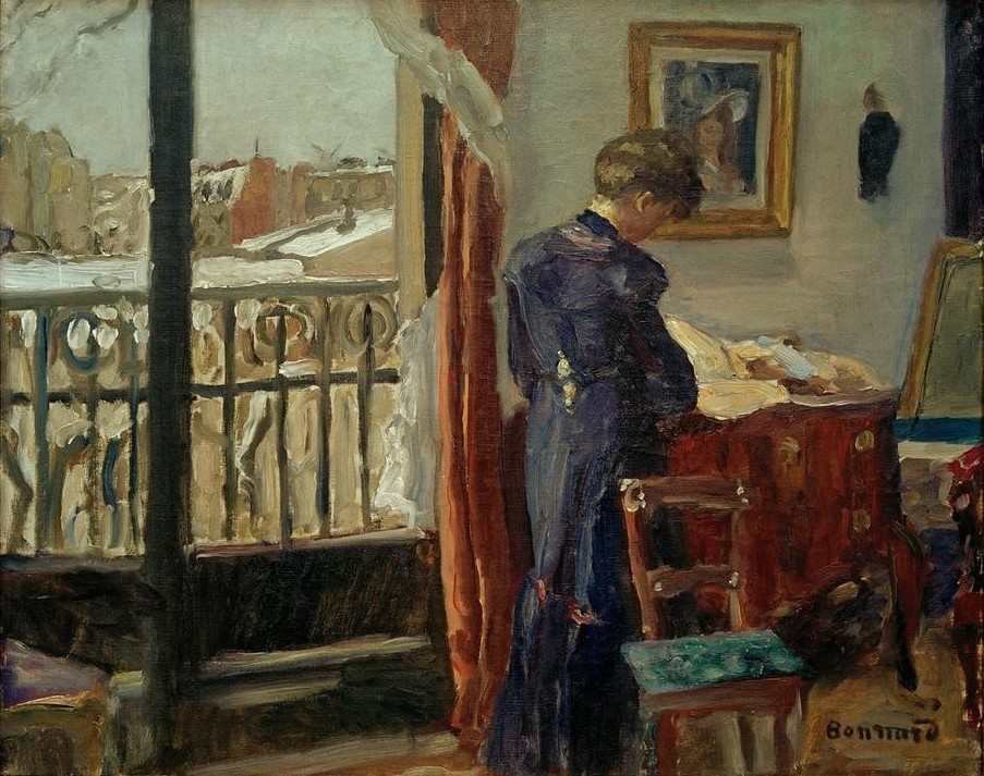 Pierre Bonnard, Jour d’hiver (Wohnung, Zimmer, Interieur, Fenster, Frau,  Rückenfigur, Winter,  Post-Impressionismus,  Wohnzimmer, Wunschgröße, Klassische Moderne,)