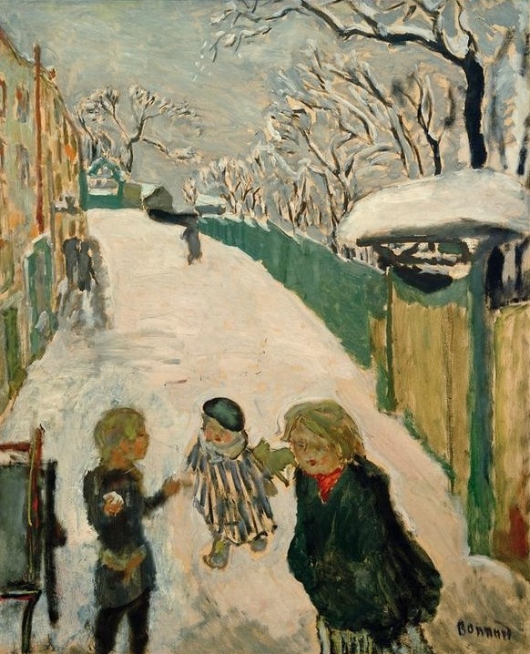 Pierre Bonnard, Jeux d’enfants dans la neige / La Rue (Straßenszene, Winter, Schnee, Kinder, Schneeballschlacht, Jahreszeiten, Kinderspiel,  Post-Impressionismus,  Wohnzimmer, Wunschgröße, Klassische Moderne,)