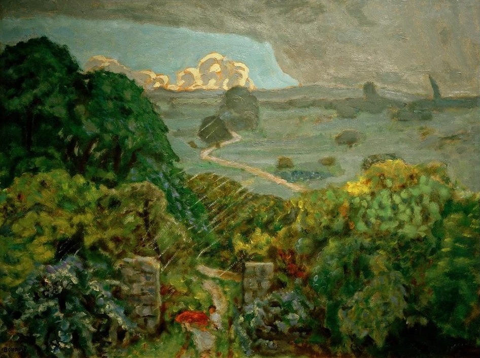 Pierre Bonnard, L’Orage à Vernouillet (Landschaft, Landschaftsmalerei, Unwetter, Wolken, Gewitter, Frankreich,  Regen, Wetter,   Post-Impressionismus,  Wohnzimmer, Wunschgröße, Klassische Moderne,)