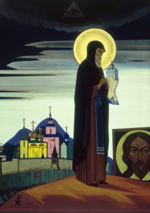 Nikolai Konstantinowitsch Roerich, Hl. Sergius von Radonesch (Christentum,Heilige,Kunst,Religion,Russisch-Orthodoxe Kirche,Russische Kunst,Heiliger,Stifter,Kirchenmodell,Orthodoxe Kirche)