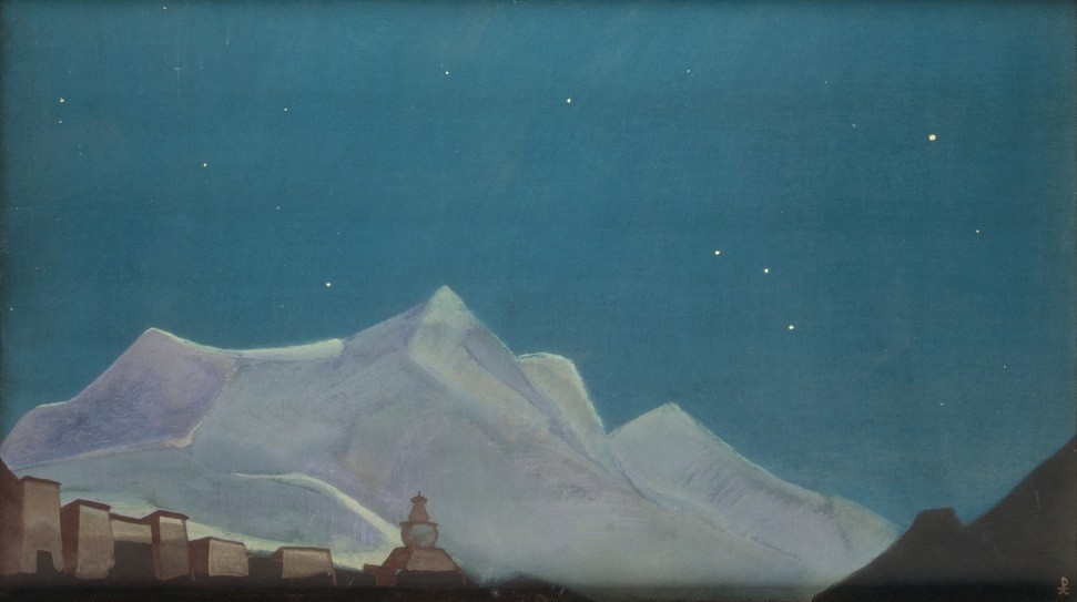 Nikolai Konstantinowitsch Roerich, Hemis, Kloster (Buddhismus,Geographie,Kloster,Kunst,Lamaismus,Landschaft,Nacht,Russische Kunst,Architekturdarstellung,Firmament,Ansicht,Aussenansicht,Gompa,Topographie)