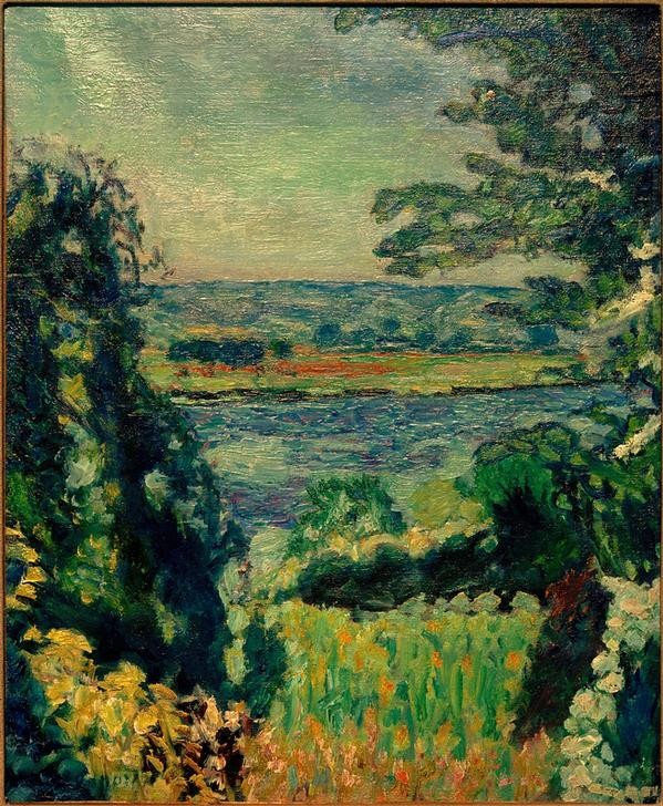 Pierre Bonnard, La Seine à Vernon (Landschaft, Landschaftsmalerei, Fluss, Seine, Frankreich, Natur, Blüten, Blumen,  Post-Impressionismus,  Wohnzimmer, Wunschgröße, Klassische Moderne,)