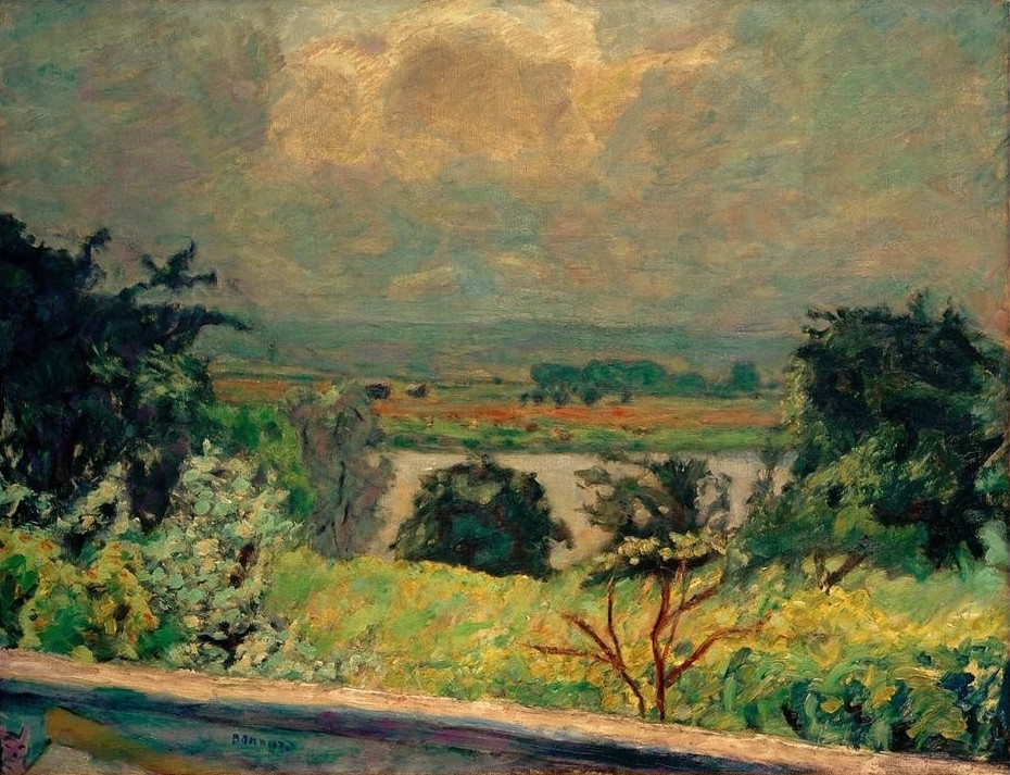 Pierre Bonnard, Paysage d’été à Vernonnet (Landschaft, Landschaftsmalerei, Sommer, Jahreszeit, Frankreich, Natur, Blüten, Blumen,  Post-Impressionismus,  Wohnzimmer, Wunschgröße, Klassische Moderne,)