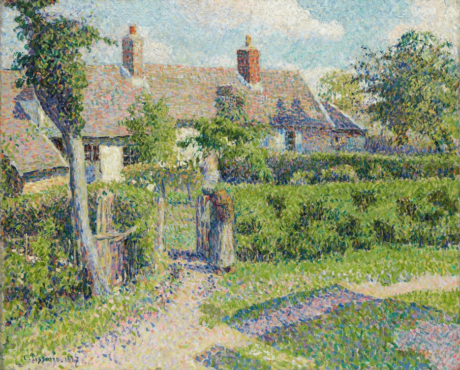 Camille Pissarro, Eragny (Bauernhaus,Dorf,Kunst,Impressionismus,Pointillismus,Bäuerin,Architekturdarstellung,Französische Kunst,Gartentor)