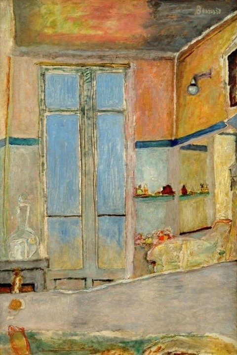 Pierre Bonnard, Dans la salle de bains (Körperpflege,Bad,Architektur,Fenster,Kunst,Wannenbad,Wohnung,Regal,Interieur,Französische Kunst,Badezimmer,Karaffe,Badewanne)