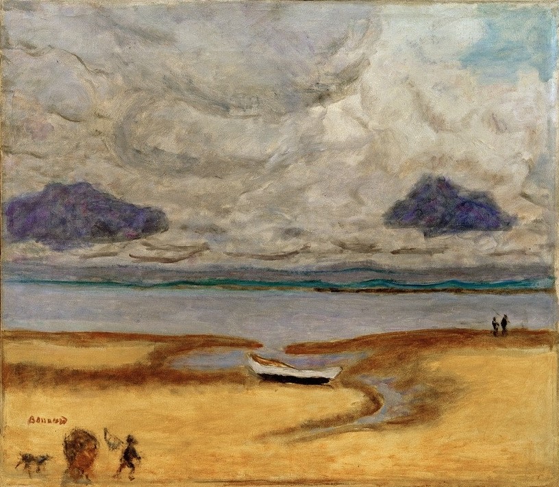 Pierre Bonnard, La plage à marée basse (Marée basse à Arcachon) (Himmel (Natur),Kunst,Landschaft,Strand,Wolke,Meer,Impressionismus,Französische Kunst,Ebbe,Nabis,Gezeiten,Horizont)