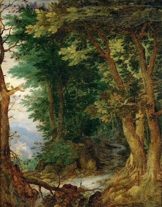 Jan Brueghel der Ältere, Waldlandschaft (Landschaft,Wald,Laubwald,Barock,Renaissance,Fluss,Baum,Niederländische Kunst,Bach,Waldweg,Baum (Windbruch))