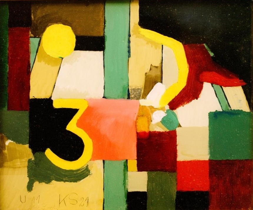 Kurt Schwitters, U 11 (Abstraktion, Farbfelder, geometrische Muster, Zahl, drei, abstrakte Malerei, Treppenhaus, Wohnzimmer, Malerei,Klassische Moderne, Wunschgröße,)