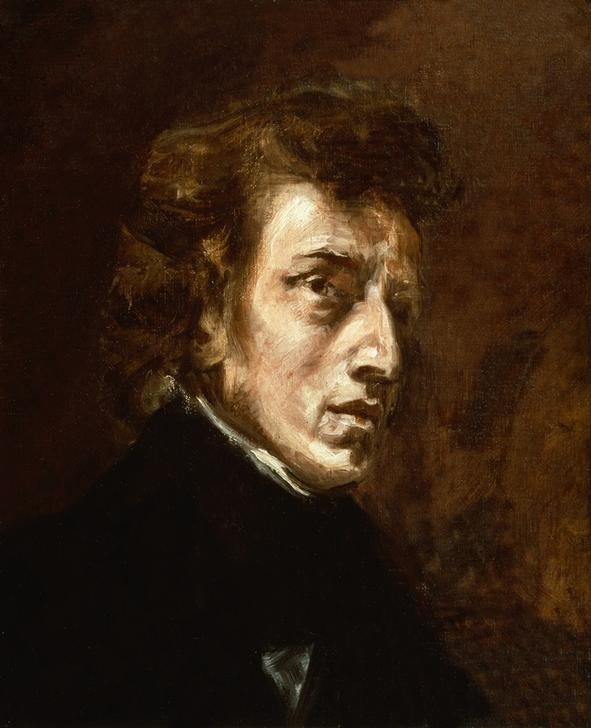 Eugene Delacroix, Frederic Chopin (Komponist,Mann,Musik,Pianist,Portrait,Fragment,Französische Kunst,Kopf,Romantik,Person)