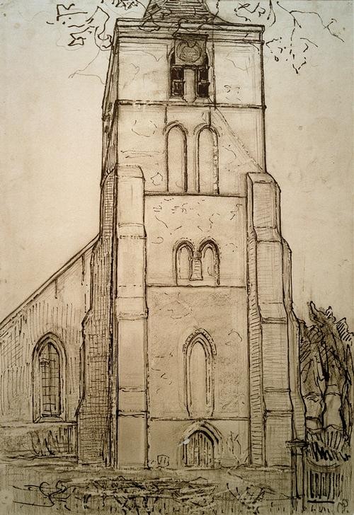 Piet Mondrian, Kerk te Domburg (Architektur,Kirche,Kunst,Vedute,Architekturdarstellung,Niederländische Kunst,Sakralbau)