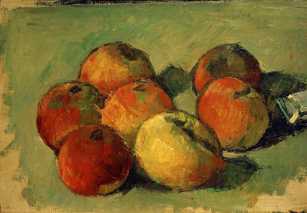 Paul Cézanne, Sieben Äpfel und Farbtube (Apfel,Früchte,Kunst,Obst,Impressionismus,Stillleben,Französische Kunst,Tube,Ölfarbe)