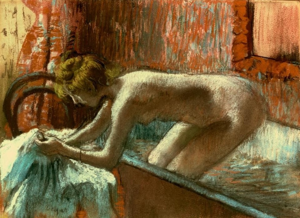 Edgar Degas, Femme sortaint du bain (Körperpflege,Bad,Frau,Wannenbad,Impressionismus,Akt,Französische Kunst,Handtuch,Jahrhundertwende,Badewanne)