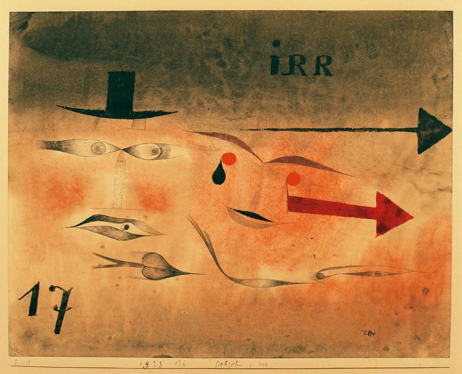 Paul Klee, Siebzehn, irr (Bauhaus,Deutsche Kunst,Pfeil,Ziffer,Paranoia,Blick (Allgemein),Geistes- Und Gemütskrankheiten, Klassische Moderne, Wunschgröße, Wohnzimmer, Treppenhaus)
