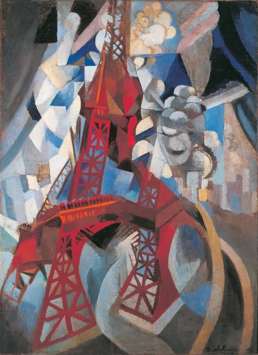 Robert Delaunay, The Tour Eiffel and Paris (Turm,Kubismus,Tag,Französische Kunst,Tourismus,Rot,Kreativität,Verwirrung,Bewegung)