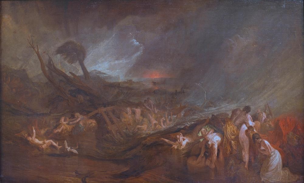 JOSEPH MALLORD WILLIAM TURNER, The Deluge (Tod,Altes Testament,Bibel,Überschwemmung,Sintflut,Englische Kunst,Naturkatastrophe,Romantik,Jüdisch-Christlich,Ertrinken)