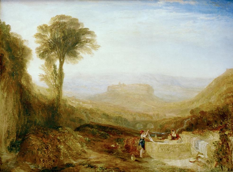 JOSEPH MALLORD WILLIAM TURNER, View of Orvieto, painted in Rome (Geographie,Landschaft,Stadtansicht,Englische Kunst,Wäsche,Romantik,Topographie,Wäscherin)