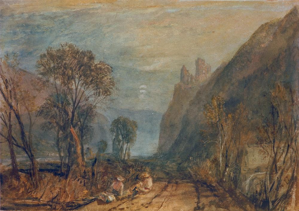 JOSEPH MALLORD WILLIAM TURNER, A View on the Rhine – The Bautsburg (Landstrasse,Landschaft,Englische Kunst,Romantik,Rheinromantik)