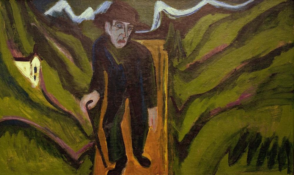 Ernst Ludwig Kirchner, Der Wanderer (Deutsche Kunst,Expressionismus,Reise,Die Brücke,Fussreise,Wanderer,Spazierstock,Wanderstock)