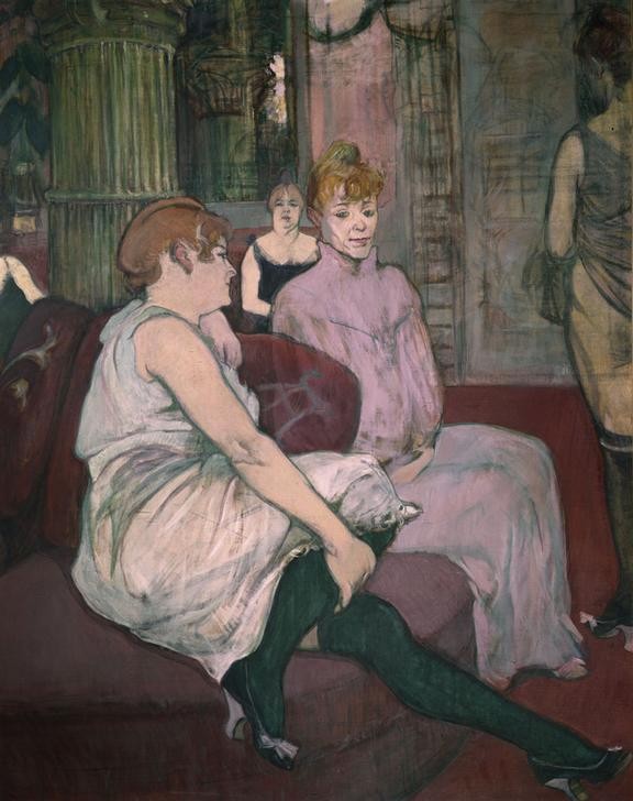 Henri de Toulouse-Lautrec, SALON DE LA RUE DES MOULINS (Kurtisane,Prostitution,Prostituierte,Warten,Strassenstrich,Konkubine,Frisur)