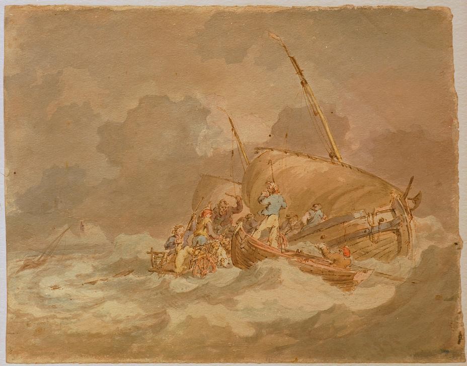 JOSEPH MALLORD WILLIAM TURNER, Sailers getting Pigs on Bord (Meteorologie,Schiffbruch Und Unglück,Schwein,Segelboot,Englische Kunst,Lebensrettung,Sturm,Schifffahrt)