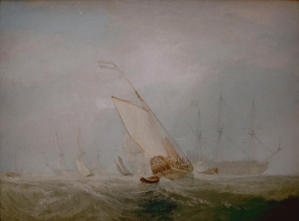 JOSEPH MALLORD WILLIAM TURNER, Van Tromp returning after the Battle off the Dogger Bank (Geschichte,Krieg,Kriegsschiff,Segelschiff,Schlacht,Seeschlacht,Flotte,Marinemalerei,Englische Kunst,Seekrieg,Historienmalerei,Romantik,Englisch-Holländische Kriege,1. Englisch-Holländischer Krieg (1652-54))