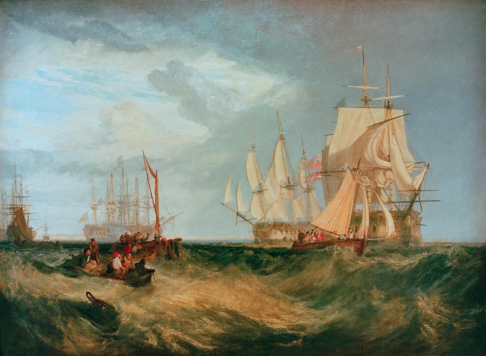 JOSEPH MALLORD WILLIAM TURNER, Spithead: Boat’s Crew recovering an Anchor (Kriegsschiff,Marine,Schiff,Schiffstypen,Segelschiff,Marinemalerei,Englische Kunst,Romantik,Schifffahrt)