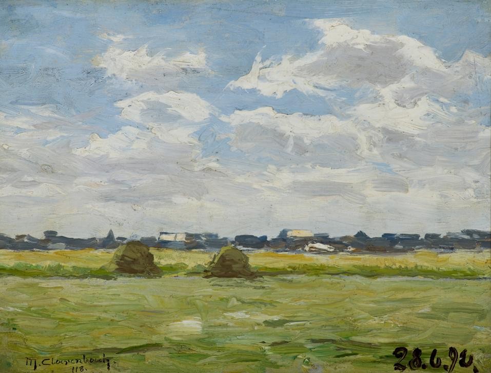 Max Clarenbach, Unbekannt (Landschaft, Ebene, Wiese, Panorama, Himmel, Wolken, Impressionismus, Wunschgröße, Klassiker, Wohnzimmer)