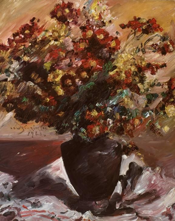 Lovis Corinth, Gelbe und rote Astern (Deutsche Kunst,Kunst,Stillleben,Expressionismus,Blumenstrauss,Vase,Blume,Privatsammlung,Aster)