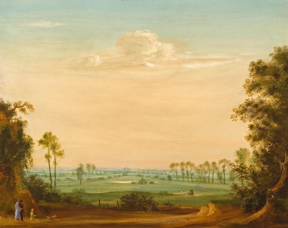 Theo Champion, Unbekannt (Landschaft, Landschaftsmalerei, Panorama, Ebene, Weite, Neoimpressionismus, Moderne, Wunschgröße, Wohnzimmer)