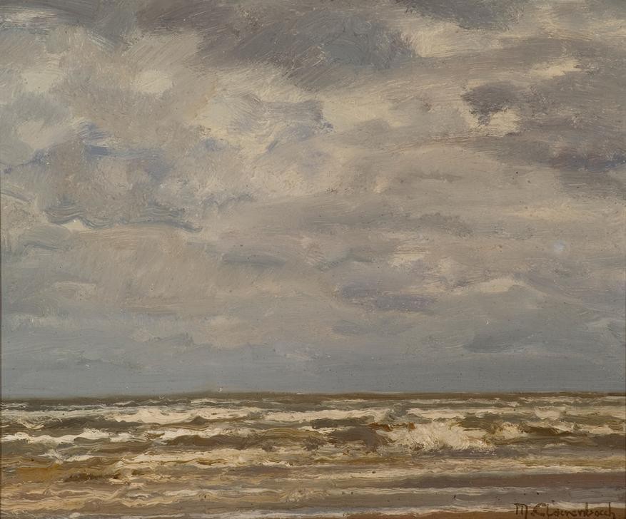 Max Clarenbach, Unbekannt (Meerr, Wellen, Wasser, Horizont, grau, bedrohlich, Impressionismus, Wunschgröße, Klassiker, Wohnzimmer)