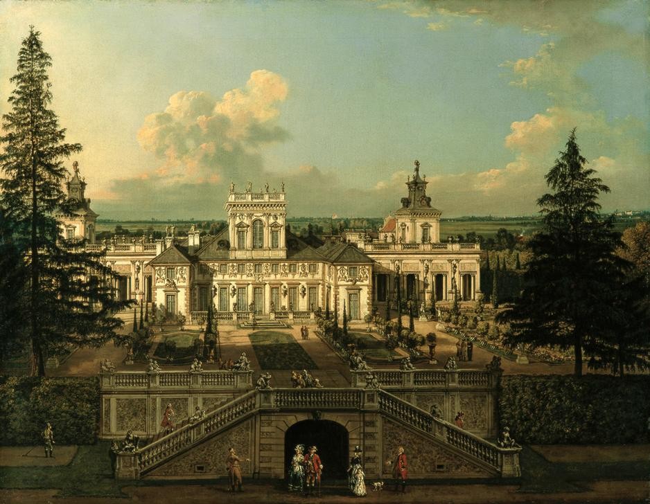 Bernardo Bellotto, Schloss Wilanow bei Warschau (Warschau, Polen, Schloss, Gebäude, Städte, Architektur,  Barock, historisch, Malerei, Wohnzimmer, Wunschgröße, Klassiker, bunt)
