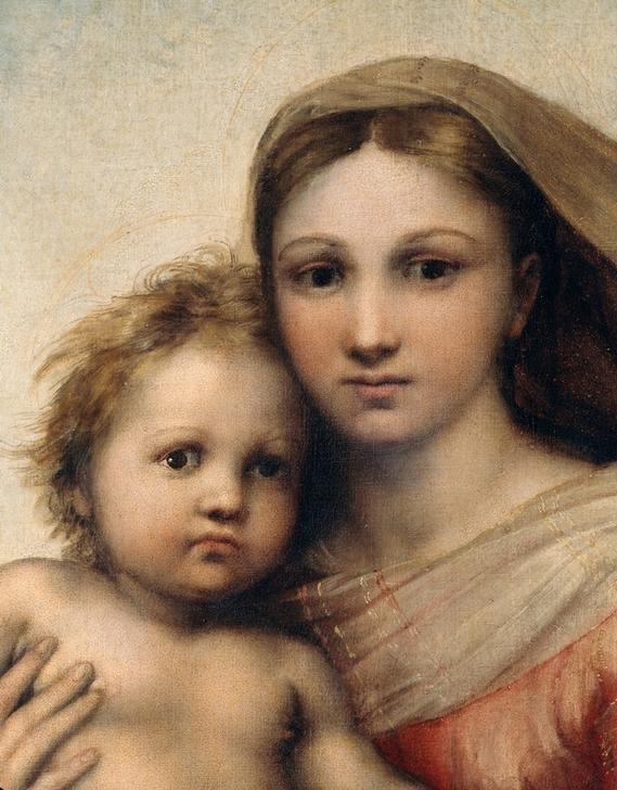 Raffael, Die Sixtinische Madonna (Christentum,Mutter Und Kind,Religion,Renaissance,Maria Mit Kind,Neues Testament,Bibel,Italienische Kunst,Jesusknabe,Berühmte Kunstwerke,Sixtinische Madonna,Ausschnitt)