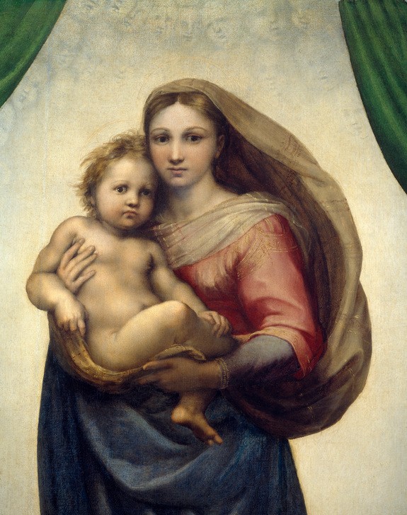 Raffael, Die Sixtinische Madonna (Christentum,Mutter Und Kind,Religion,Renaissance,Maria Mit Kind,Neues Testament,Bibel,Italienische Kunst,Jesusknabe,Berühmte Kunstwerke,Sixtinische Madonna,Ausschnitt)