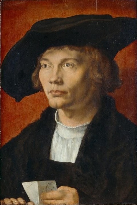 Albrecht Dürer, Bildnis des Bernhard von Reesen (Deutsche Kunst,Mann,Mensch,Mode,Hut,Renaissance,Portrait,Brustbild,Kaufmann)
