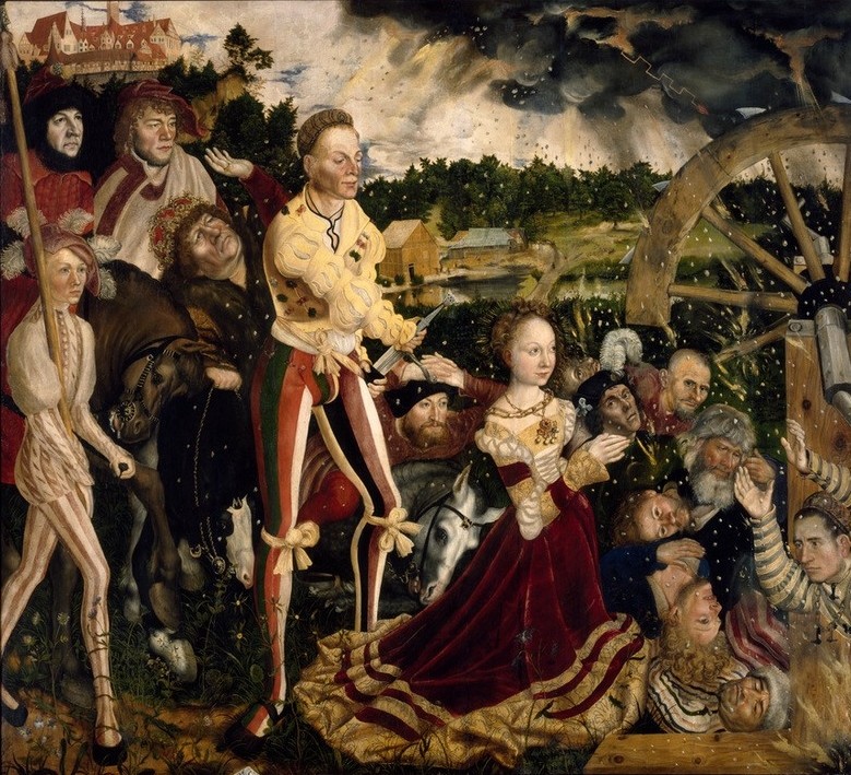 Lucas Cranach der Ältere, Das Martyrium der heiligen Katharina von Alexandrien (Märtyrerin, heilige, Mord, Gewalt, Folter, Rädern, Enthaupten, Hinrichtung, Henker, Martyrium, Heiligenlegende, Nothelferin,  Klassiker, Renaissance, Wunschgröße, Wohnzimmer)