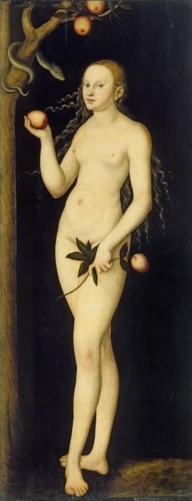 Lucas Cranach der Ältere, Eva (Eva, Paradies, Baum der Erkenntnis, Sündenfall, Bibel, Genesis, Altes Testament, Schlange, Apfel, Aktmalerei,  Klassiker, Renaissance, Wunschgröße, Wohnzimmer)